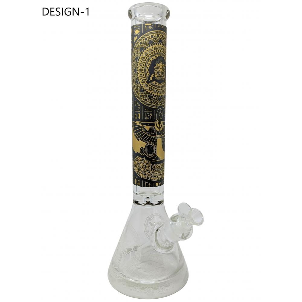 165 Diamond Glass Hieroglyphic Sandblasted Beaker Water Pipe V1020